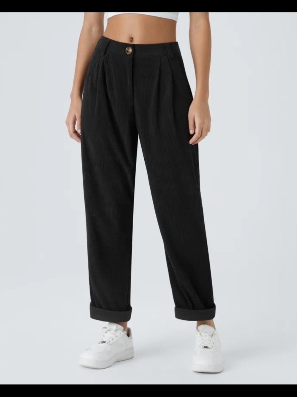 NWT Halara Mid Rise Zipper Pocket Corduroy Casual Pants Size Large Tall Black